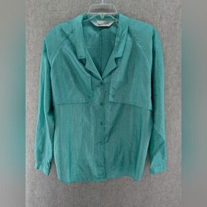 Vintage Diane von Furstenberg Crinkle Blouse 80s Emerald Green Safari Size 16